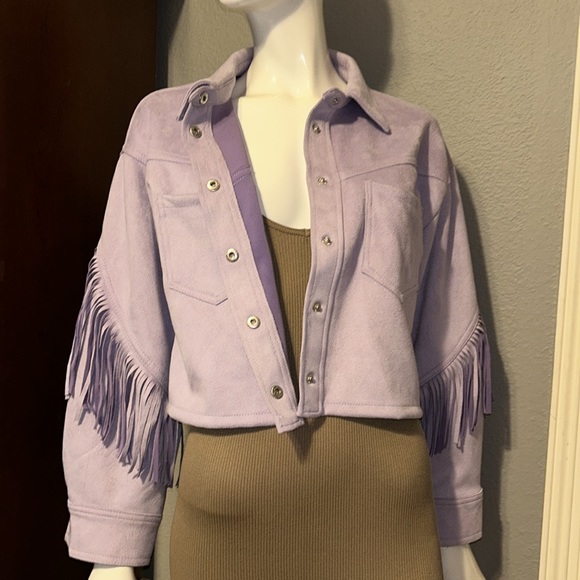 Purple Suede Fringe Cropped Blazer/Jacket - Picture 6 of 9
